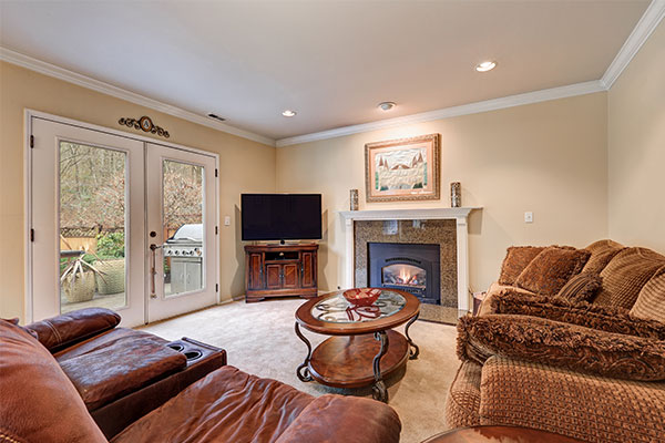 granite fireplace surround in the living room