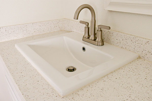 Quartz bathroom counter with sink