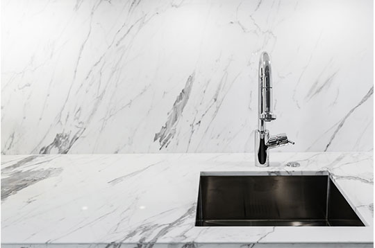 A marble countertop in the kitchen